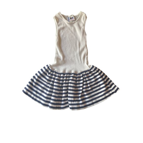 Diane Von Furstenberg Girls White Ribbed Tank Dress Blue Striped Skirt Size 6X - Picture 1 of 4